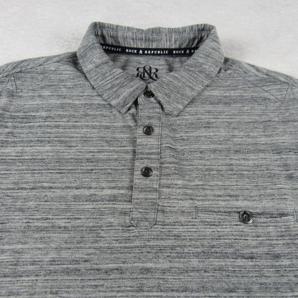 Rock & Republic Polo Shirt Mens XL Grey Space Dye Short Sleeve Pocket